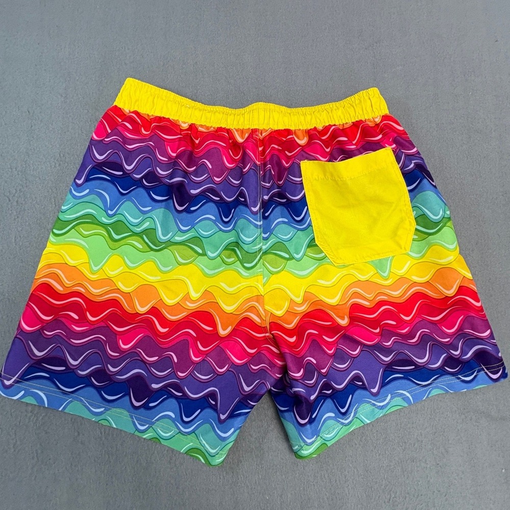 Way to Celebrate Pride Mens Rainbow Wave Swim Trunks Medium 32-34 Mesh Lined - Picture 2 of 8